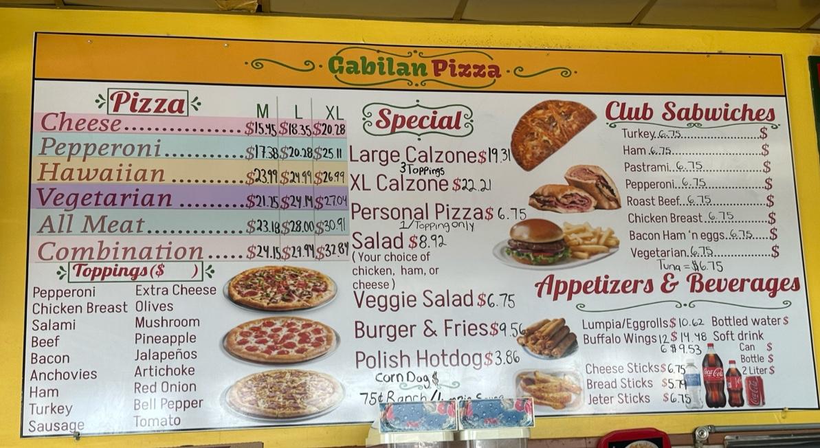 Gabilan Pizza Menu